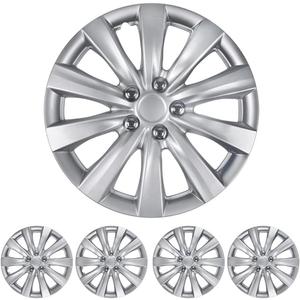BDK 16 Inch Hubcaps Set of 4 - OEM Replacement Snap-On Wheel Rim Covers - Universal Fit Car Wheel Cover for Cars, Trucks, SUV, Vans Durable ABS Silver 10-Spoke Hub-Cap Car Accessories Exterior