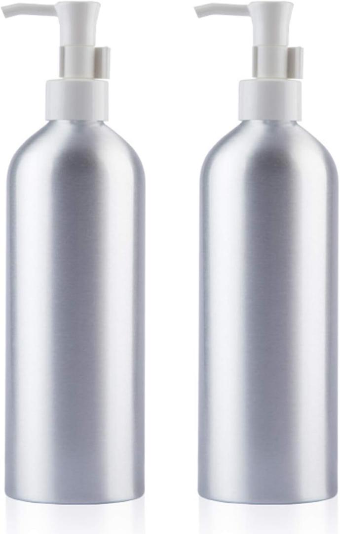 Pump Bottles Aluminum 500ml/16.9oz Metal Lotion Pump Bottle Refillable Soap Dispenser Shampoo Bottle with Lock for Hand Sanitizer Bath Gel Cream (2 Pack)
