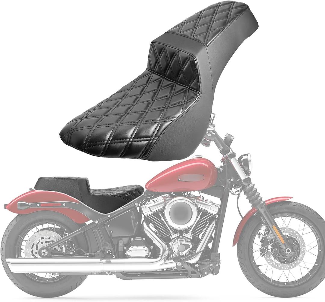 Two-up Seat for Street Bob 2018-later,One-Piece Seat,Driver&Passenger Seat for Harley Softail Standard 2020-2026,(Black Diamond Stitch)