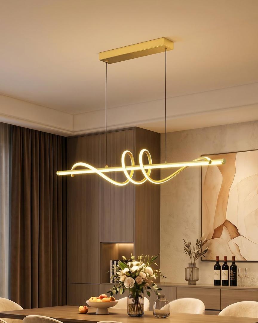 Linear Pendant Light Kitchen Island, 47.2in Modern Chandelier for Dining Room Warm/Neutral/White Adjustable with Remote Control, Island Light Over Home Bar & Home Office