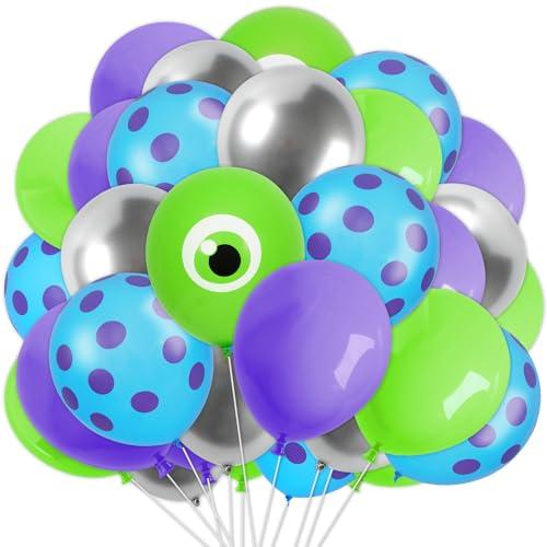 FYSUIMU 60Pcs 12 In Cartoon Monster Theme Balloons Green Purple Blue Silver Latex Balloons for Birthday Baby Shower Party Decor
