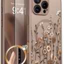 GVIEWIN for iPhone 16 Pro Max Case Compatible with MagSafe, [Military Grade Protection] [Screen Protector] Full Camera Protection Floral Translucent Women Magnetic Phone Case, Floratopia/Brown