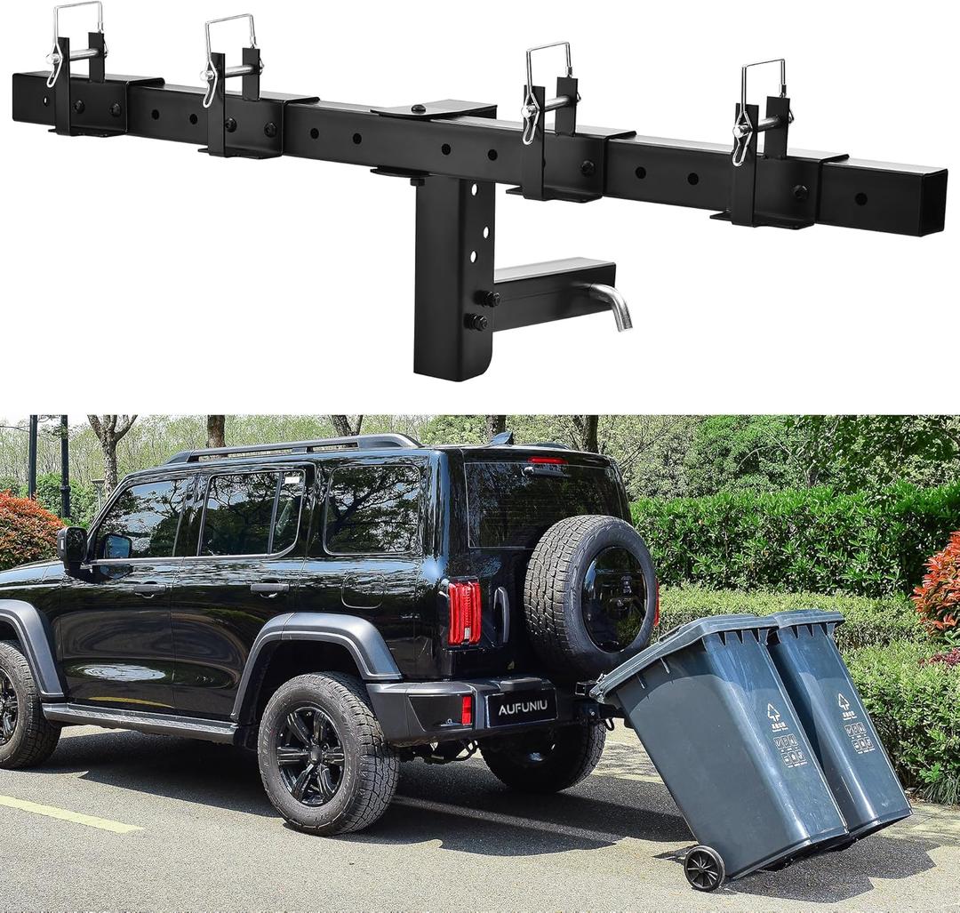 Heavy-Duty Dual Trash Can Hauler - Wheeled Garbage Can Towing Hitch Carrier with 2" Receiver - Effortless Outdoor Trash Transport