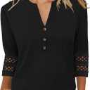 JomeDesign Womens Tops V Neck 3/4 Length Sleeve Shirts Dressy Casual Tunic Blouses Summer Tees (Black, L)