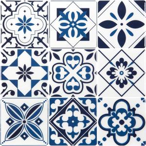 LONGKING Peel and Stick Backsplash Tile Stickers, Admiral Blue Geometric-Shaped Pattern Tile for Kitchen, Stick on Wall Tiles (10 Sheets)