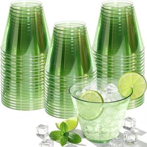 9 oz Clear Plastic Cups Green Plastic Disposable Cups for Cocktail 50 Pack Fancy Cocktail Cup for Party Stemless Wine Glasses for Wedding Graduation Birthday