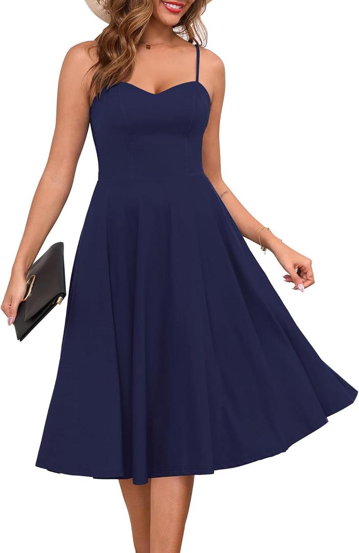 Zattcas Women's 2025 Spring Summer Sleeveless Midi Sundress A Line Flowy Wedding Guest Cocktail Party Dress with Pockets, S