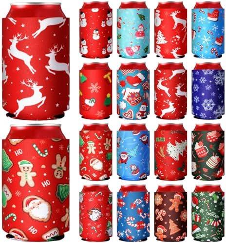 CHENGU 14 Pcs Christmas Beer Can Cooler Sleeves 12oz Funny Neoprene Xmas Beer Can Cover Non Slip Reusable Colored Drink Soda Covers for Christmas Party Supplies
