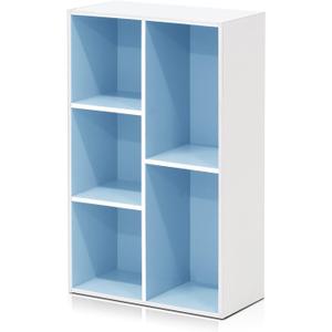 Furinno LUDER Book Shelf, 5-Cube Bookshelf, Reversible Bookcase, 9.4 x 19.5 x 31.5, Easy Assembly, for Living Room, Bedroom, Home Office, White/Light Blue