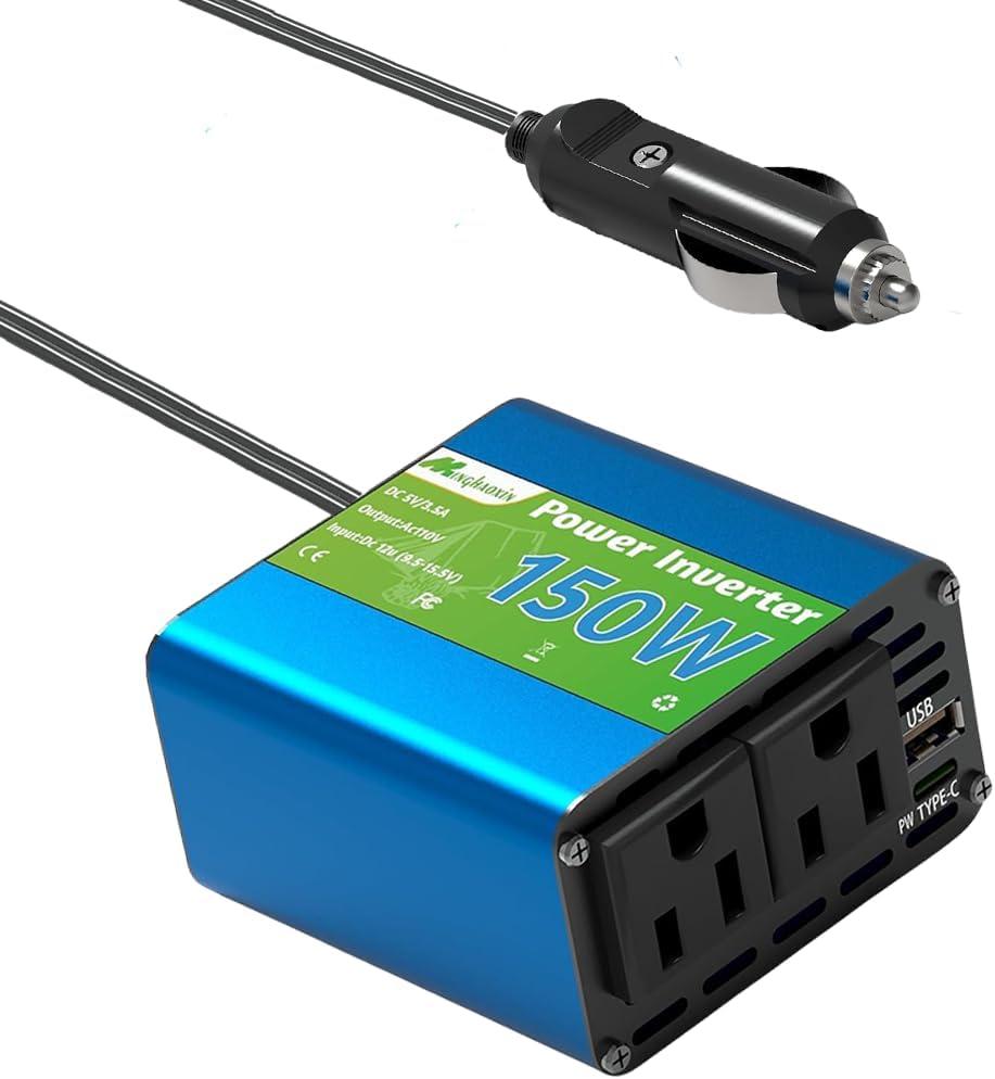 150W Power Inverter - Converter Vehicle Adapter Plug Outlet 12v to 110v, Car Plug Adapter with 2 AC Outlets, for Vehicles, Cigarette Lighter Outlet for Phone/Laptop