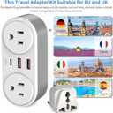 5 x European Travel Plug Adapter for Europe & UK, PD 20W Fast Charger with 2 Outlets 3 USB Charging Ports, CHUAFIUR US to Europe Plug Adapter to UK EU Ireland Italy Israel Spain France Travel Essentials