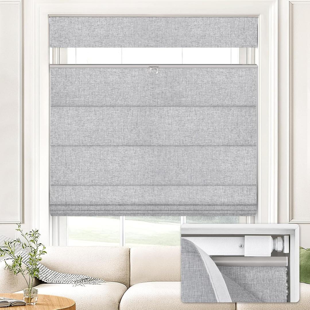 No Drill Top Down Bottom Up Roman Shades for Windows, 21" W x 64" H, Grey