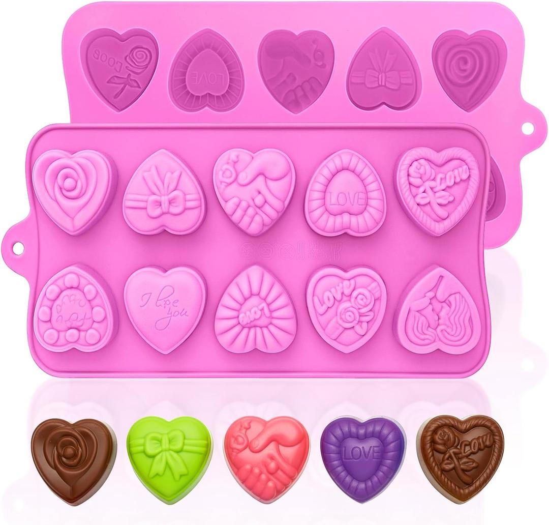 HKNMTT Heart Molds Silicone Valentine's Day Chocolate, Small 10 Love Conversation Shapes Truffle Gifts Bite Size 3D Rose Candy Mould Gummy Jello Gelatin Cute Wax Melt Ice Cube Handmade Soap DIY Making