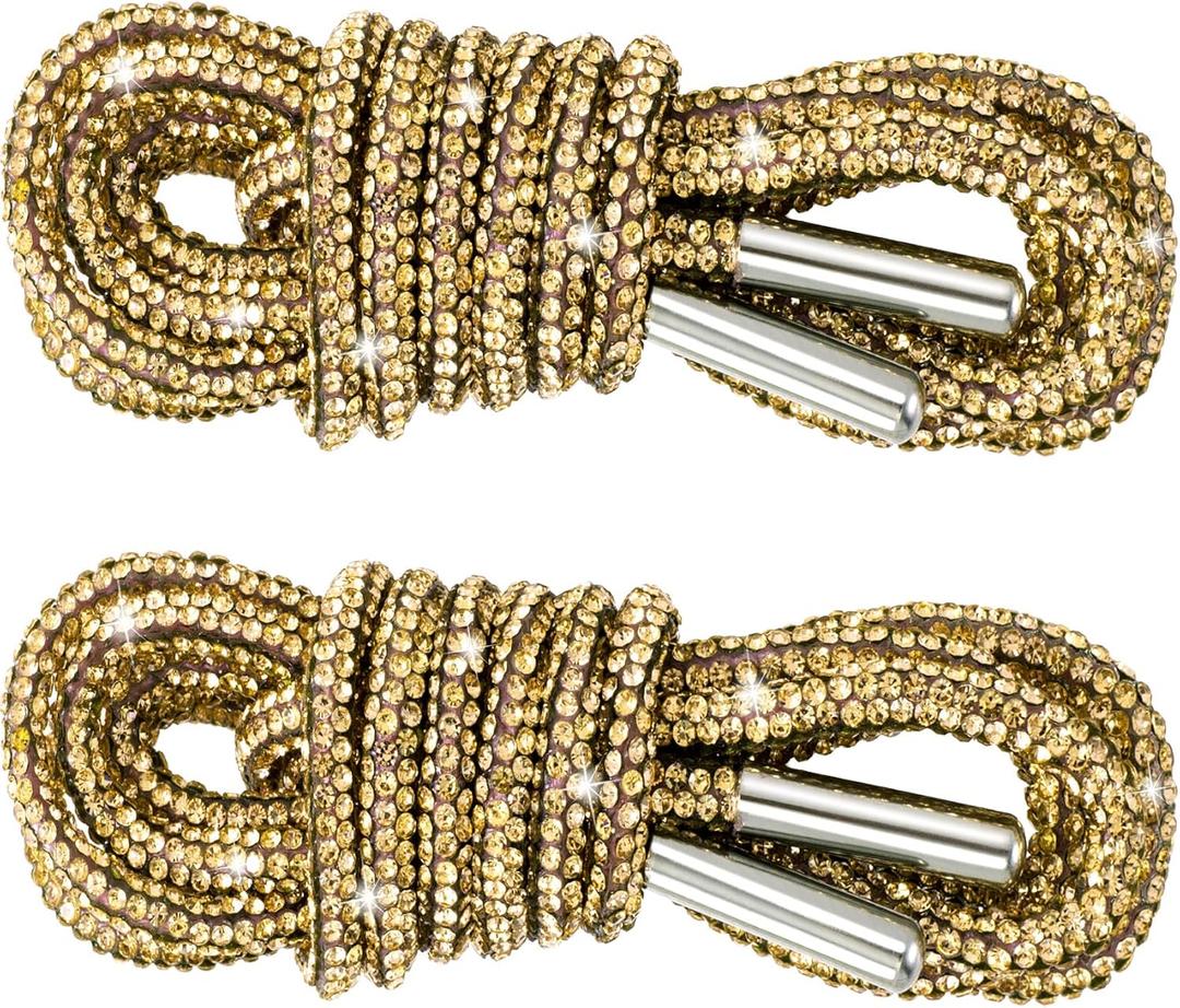 PAGOW 1 Pair Rhinestone Shoe Laces, Round Glitter ShoeLaces for Sneakers, Crystal Bling Diamond Rope Shoe Strings