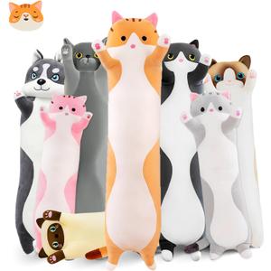 27.6in Long Cat Plush Pillow, Cute Cat Plushie Stuffed Animals Body Pillow, Yellow Kawaii Kitten Soft Plushie Doll Toy Birthday Gift for Kids Girlfriend