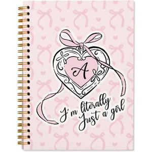Pink Personalized Notebook Journal for Teen Girls Women, Initial Monog