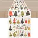 OWENIE Christmas Trees Table Runner for Kitchen Dining Table, Watercolor Print Christmas Tree Runner for Winter Xmas Holiday Decor, 13x72 Inch, Washable