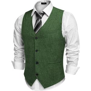 COOFANDY Men's Casual Business Vests Lightweight Waistcoat Slim Fit Suit Vest (Green, M)