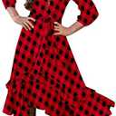 MITILLY Girls Loose Plain 3/4 Sleeve Casual Pocket Ruffle Swing Long Maxi Dress with Belt 6-7Y