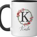 Floral Karla Name Flower Personalized Name Karla Ceramic Mug, Black/White (11 Ounces)