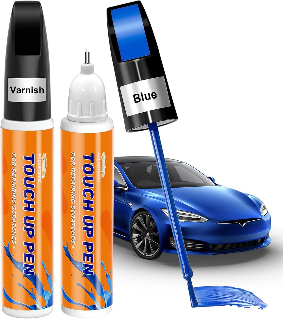 Pocartiffic Car Paint Pen, Premium Car Scratch Remover, Precise Automotive Touch up Paint, Effective Sratch Repair Pen for Car, Car Paint Scratch Repair 2pcs(Blue Paint+Varnish)