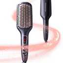 MEGAWISE Pro Ceramic Ionic Hair Straightener Brush for Home Salon, Straightening Hair Brush with 20s Heating Tech, Auto-Off, Anti-Scald with Universal Dual Voltage, Rotatable Power Cord, Black