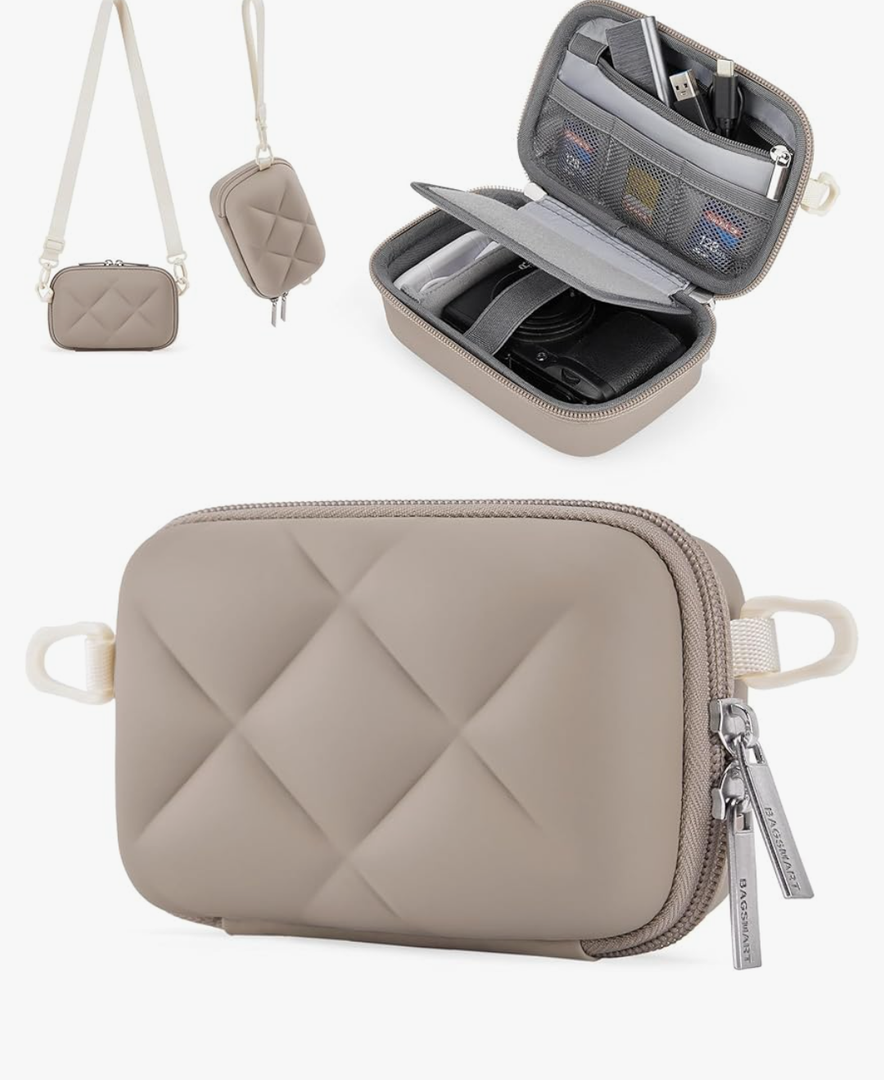 BAGSMART Digital Camera Case, Protective & Lightweight Camera Case with 2 Carrying Ways, Waterproof & Shockproof Small Camera Bag for Canon PowerShot/GoPro/Sony DSCW800/DSCW830 - Camel