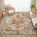 Topllen Washable Area Rug - 4'x6' Boho Living Room Rug, Non-Slip Soft Rugs Indoor for Bedroom Dining Room Office, Vintage Throw Carpet Stain Resistance (Khaki, 4x6ft)