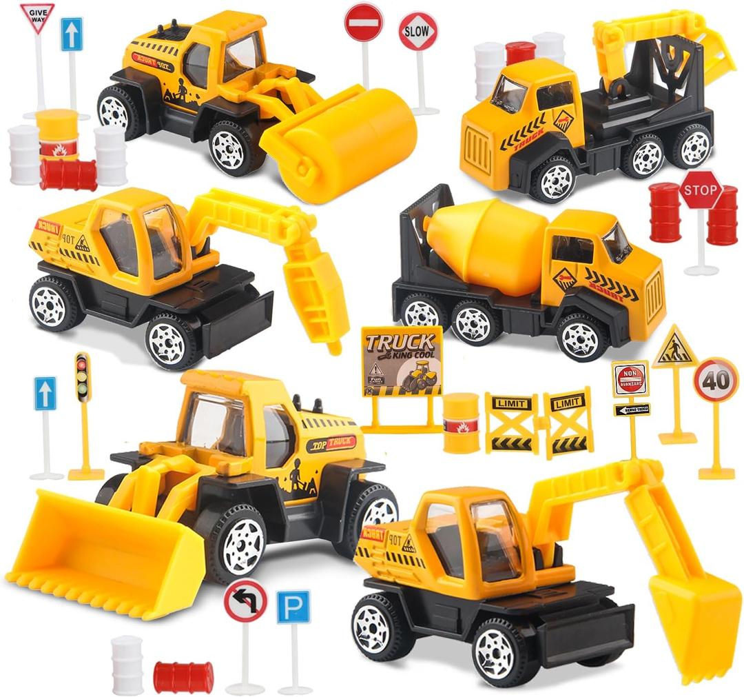 TOY Life 28 PCS Construction Toys for boy Age 3-5, Small Construction Vehicles, Sandbox Toy for Boys, Small Construction Car Truck Excavator Party Favors Gifts for Boys