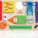 deMoca Sensory Busy Board for Toddlers, Premium Wooden Toddler Busy Board for 1 2 3 Year Old with 10 Educational Activities for Fine Motor Skills, Fidget Activity Toy for Travel (Multicolored - Large)