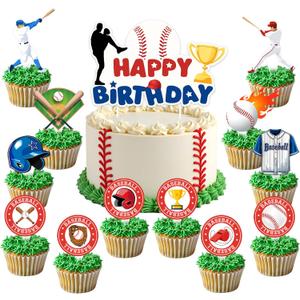 2 x 25 Pcs Baseball Cake Topper & Cupcake Toppers Baseball Birthday Decorations Sports Theme Party Decorations