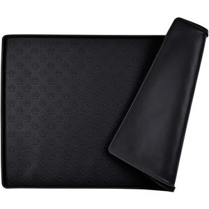 Dog Food Mat, Silicone Dog Cat Bowl Mat, Non Slip Pet Feeding Mat Waterproof Dog Placemat for Small Animals (18.5"x11.8", Black Paw Pattern)