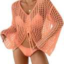 Bsubseach Women Crochet Swim Cover Up Long Sleeve Beach Cover Up , M