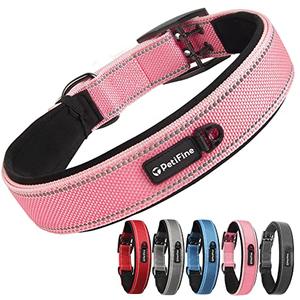 PetiFine Dog Collar for Large Dogs, Neoprene Padded and Adjustable, Reflective Wide Heavy Duty Pet Collars with Durable Metal Belt Buckle for Walking, Pink, XL