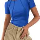 Womens Short Sleeve Tops Ribbed Crewneck Slim Fit T Shirts for Women 2025 Summer Business Casual Basic Tee Top (Small, Blue)