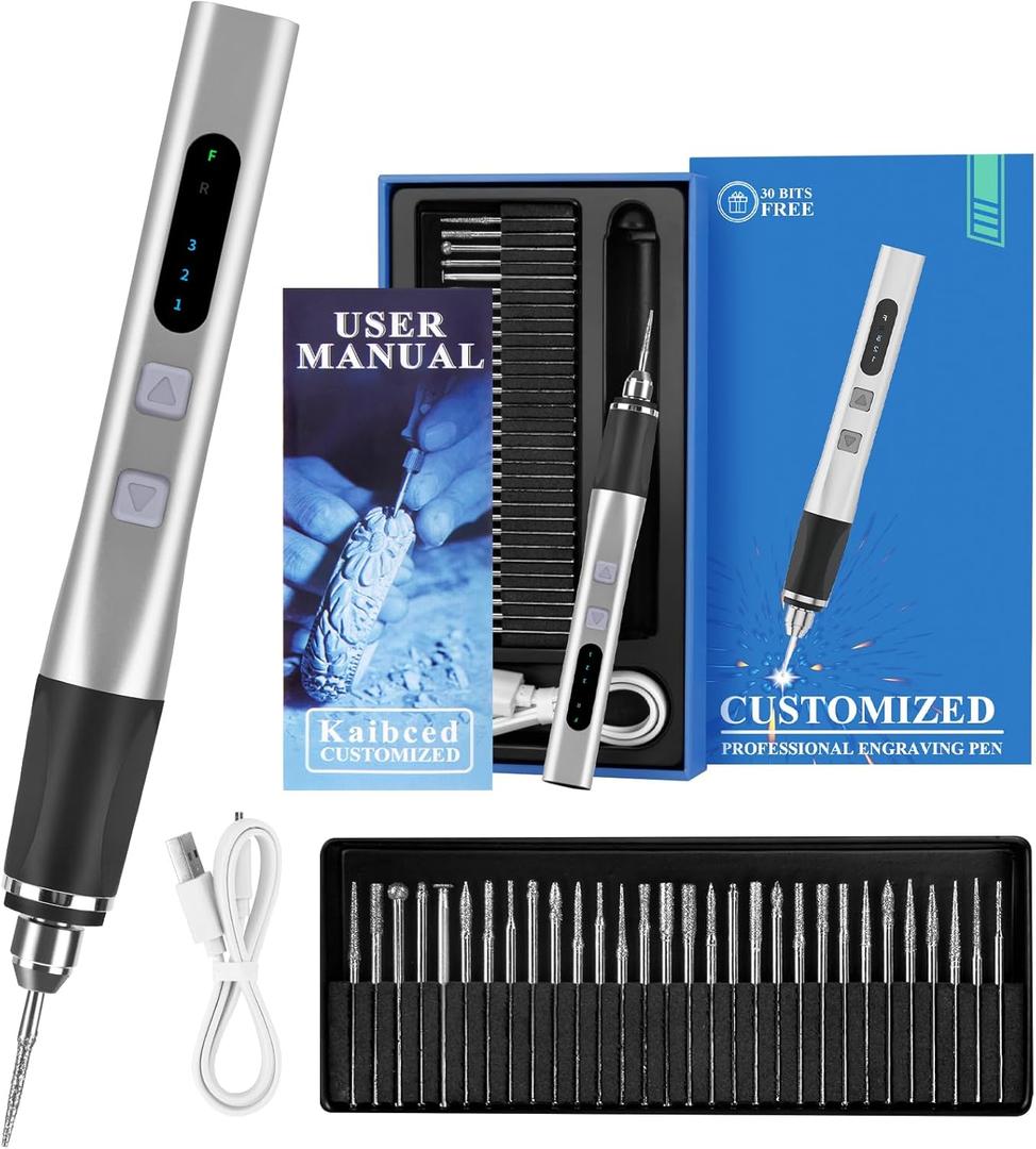 Engraving Pen, Ultimate Cordless Engraving Pen for Artists & DIYers - Engrave 60+ Surfaces - Beginner Friendly- 30 Bits & Mastery Guide (Silver)