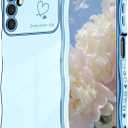 NITITOP Compatible with Samsung Galaxy A25 5G Case Cute Luxury Women Girls Men with Love Heart Electroplated Pattern Curly Wave Frame Raised Camera Shockproof Protection Cover-Baby Blue
