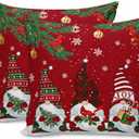 Red Christmas Gnome Cardinals Snowflake Pillow Covers 18x18 Inch Set of 2, Merry Xmas Decorations Outdoor Throw Pillow Covers, Winter Holiday Square Pillowcases for Patio Sofa Couch Bedroom Decorative