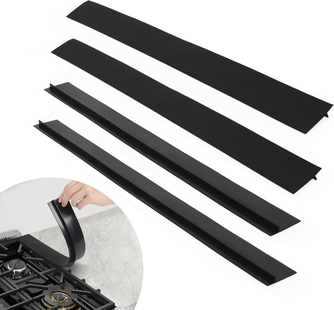 OTraki 4 Pack Silicone Stove Gap Covers Adjustable Length 25x2.1 inch Kitchen Stove Gap Filler Heat-resistant Gap Filler Gap Covers Guard for Stove and Counter Black