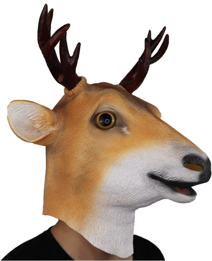 Sika Deer Mask Animal Head Helmet Giraffe Masks Spotted Deer Full Over Head Mask Deluxe Costume Party Latex Cervus Nippon Face Mask for Adult