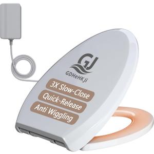 Heated Toilet Seat Elongated with Soft Close, Constant Temperature Warm Toilet Seat, 17.72 x 14.37 Inch, White PP Material, Quiet & Non-Slip with 4 Bumpers, Easy to Install Toilet Seat Warmer.