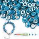 100pcs 11mm Large Hole Rhinestone Spacer Beads for Jewelry Making, DIY Crafts, Beadable Pens - Sparkly European Crystal Bulk Beads with Storage Case (Peacock Blue)
