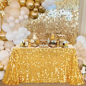 B-COOL Gold Sequin Tablecloth Party Glitter Table Cloth Big Payette 50x102 Inches Table Overlays for Birthday Wedding Baby Shower Outdoor Anniversary Holiday Dinning Decoration