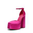 DREAM PAIRS Women’s High Chunky Platform Closed Toe Block Heels Square Toe Ankle Strap Dress Wedding Party Pumps Shoes Aurelia,Size 10,Rose Red-Satin,SDPU2319W