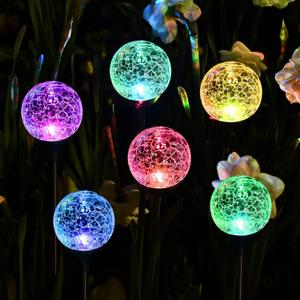 SOLPEX Solar Garden Lights 5 Pack, Solar Globe Lights Outdoor Waterproof, Solar Lights Outdoor Decorative, Multi-Color Changing Garden Spheres Large Waterproof for Yard, Cracked Glass Ball LED Lights