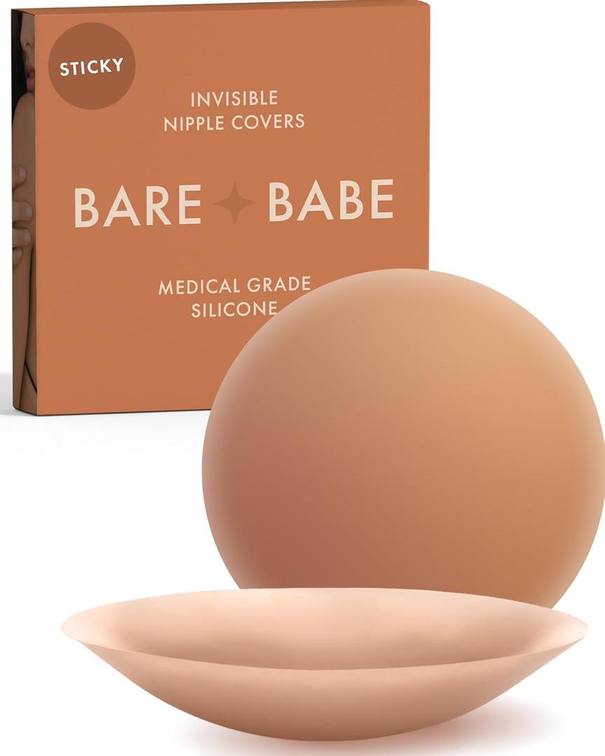 Reusable Silicone Nipple Covers - Waterproof, Nude, 4 Shades - Sticky Breast Stickers for Strapless Dress (Small (Fits AA-B), Caramel)