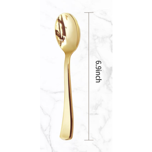 BESTVIP Gold Plastic Silverware, Disposable Utensils, Heavy Duty Cutlery 15 Spoons for Party, Christmas, Wedding, Catering and Daily Use