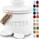 Zulay Kitchen Bell Shaped Butter Crock with Lid for Countertop with Water Line & Spreader Knife, Ceramic French Butter Dish Keeper For Fresh, Soft & Spreadable Butter