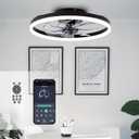 STERREN 20'' Modern Low Profile Ceiling Fan with Light, Bedroom LED Ceiling Fan with Remote Control, Bladeless Flush Mount Black Fan Lights Ceiling Fixtures for Living Room,Small Room (19.7 inch)