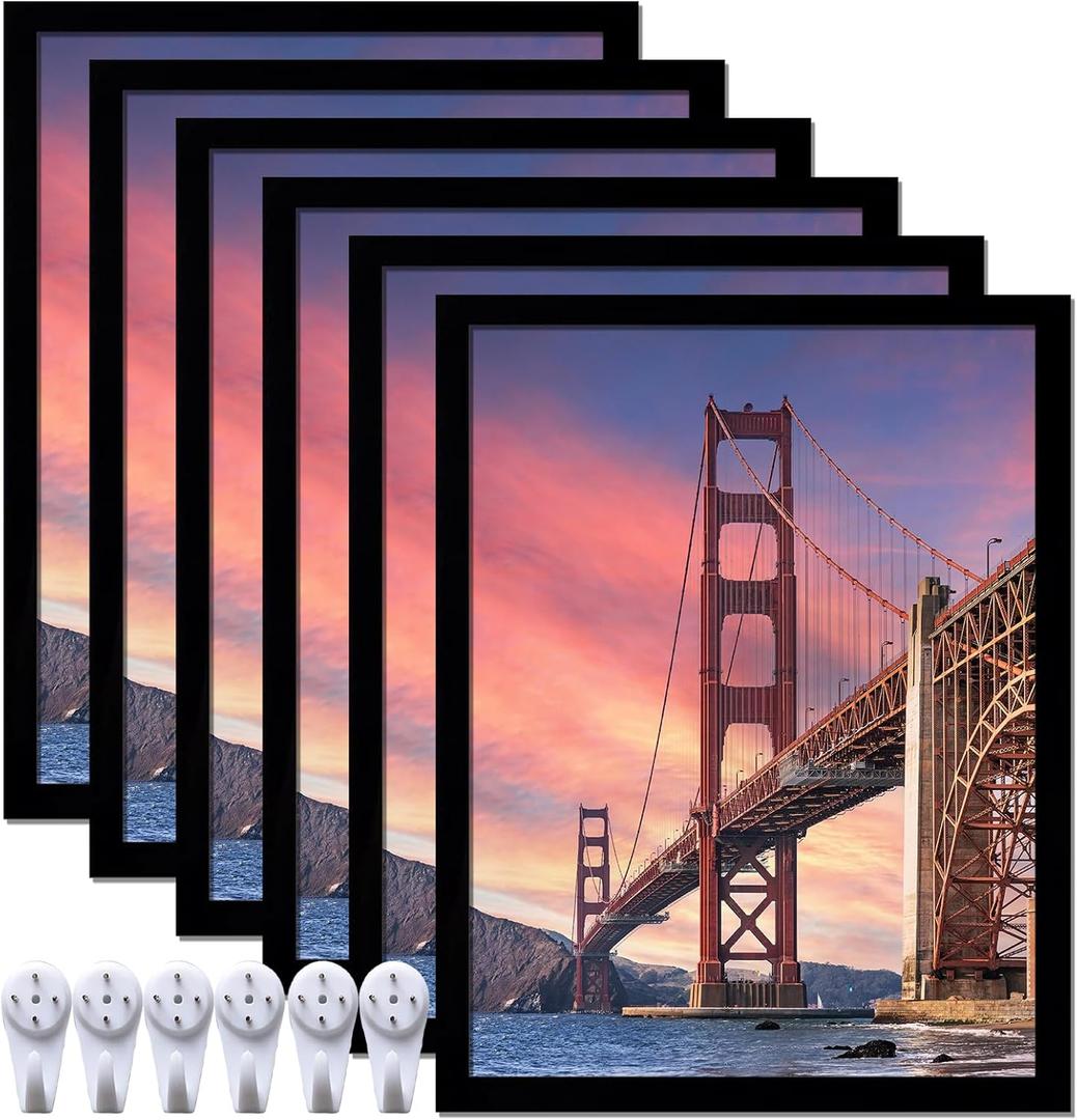 6 Sets 17x22 Picture Frame, Frames for 17 x 22 Canvas Collage Photo Poster Certificate Wall Gallery, High Transparent Horizontal Vertical Black 17 by 22 Inches